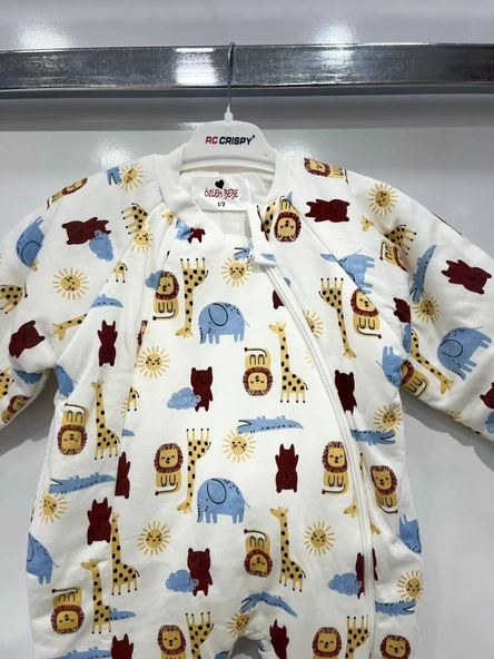 uğurböceğiçocuk Elyaflı Ve Fermuarlı Zürafa Aslan Desenli Kışlık Çocuk Uyku Tulumu Unisex - 6