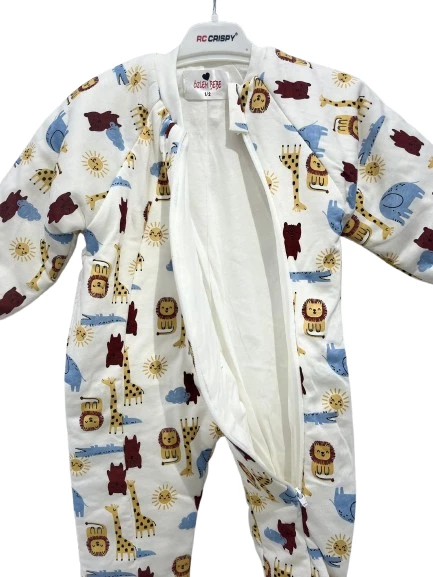 uğurböceğiçocuk Elyaflı Ve Fermuarlı Zürafa Aslan Desenli Kışlık Çocuk Uyku Tulumu Unisex - 11