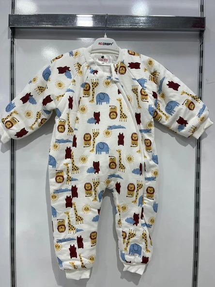 uğurböceğiçocuk Elyaflı Ve Fermuarlı Zürafa Aslan Desenli Kışlık Çocuk Uyku Tulumu Unisex - 3