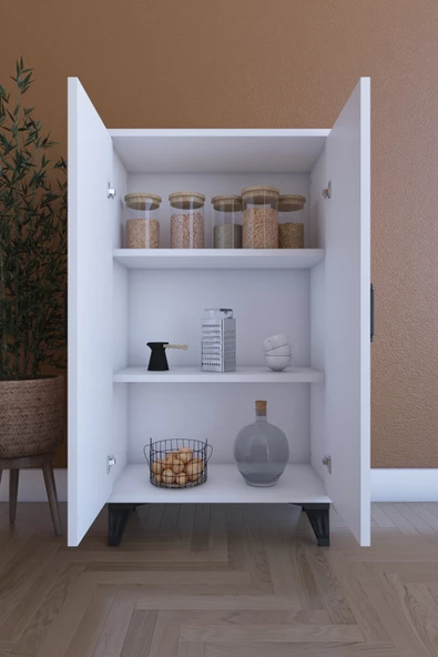 LIJ1500002AACYCA 2 Kapaklı, Ayarlanabilir Raflı Çok Amaçlı Dolap, Mutfak Dolabı, Banyo Dolabı Beyaz, 101x60x30 cm - 2