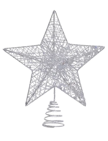 Yılbaşı Çam Ağacı Tepeliği Yıldızı Simli Yaylı Metal Gümüş 27 cm ürün görseli