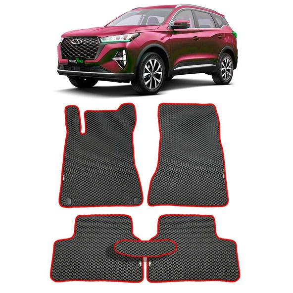 Bod Chery Tiggo 7 Pro/Max 3D Havuzlu Paspas Siyah 2023-Sonrası Fitil Rengi Kırmızı ürün görseli