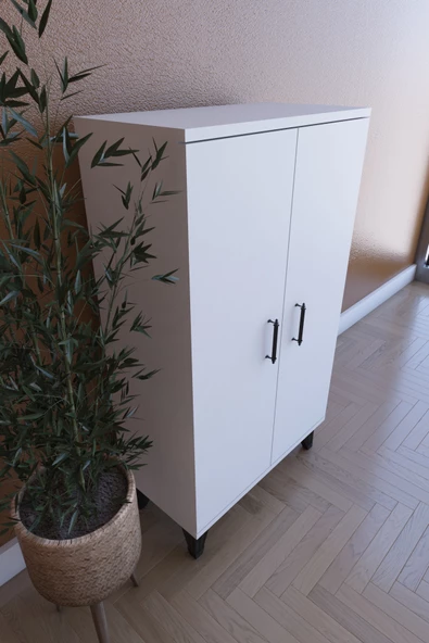 LIJ1500002AACYCA 2 Kapaklı, Ayarlanabilir Raflı Çok Amaçlı Dolap, Mutfak Dolabı, Banyo Dolabı Beyaz, 101x60x30 cm - 3