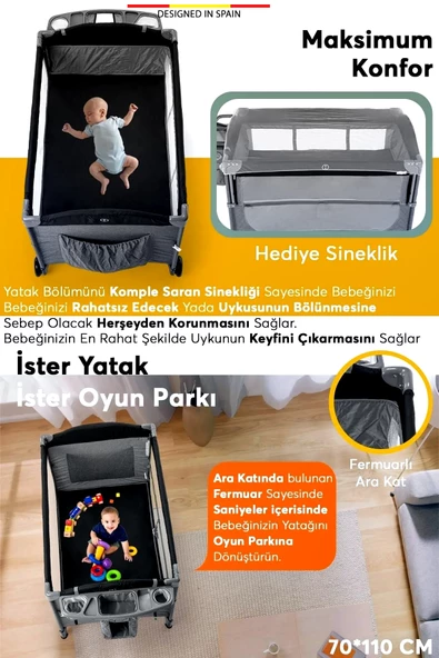 Baby Home 620 Lora-co 70x110 Bebek Oyun Parkı Yatak Anne Yanı Beşik - 10