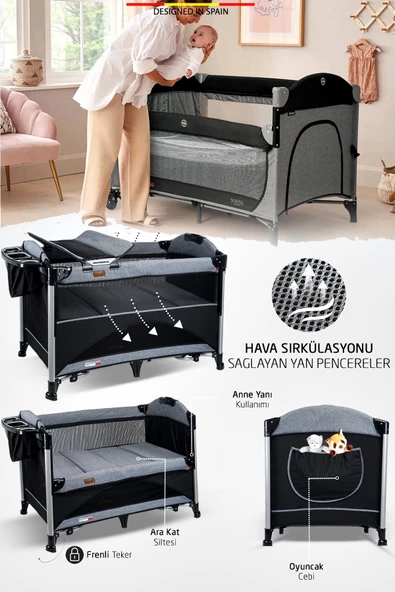Baby Home 620 Lora-co 70x110 Bebek Oyun Parkı Yatak Anne Yanı Beşik - 6