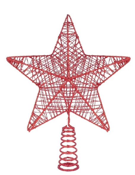 Yılbaşı Çam Ağacı Tepeliği Yıldızı Simli Yaylı Metal Kırmızı 27 cm ürün görseli