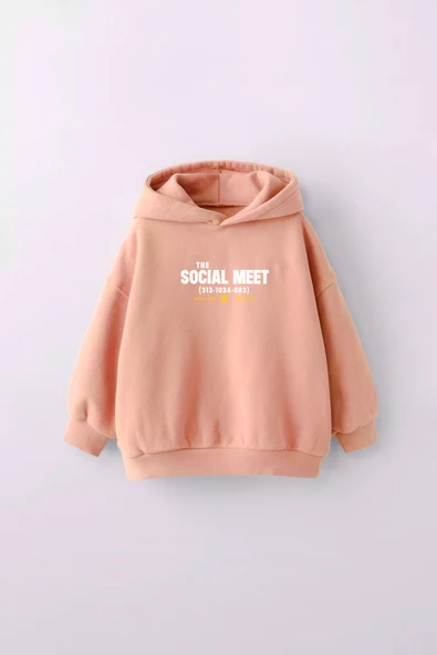 KIZ ÇOCUK SOCIAL MEET BASKILI KAPÜŞONLU MANŞETLİ SWEATSHİRT - 7