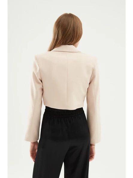 Quzu Kruvaze Crop Blazer Ceket Taş - 2