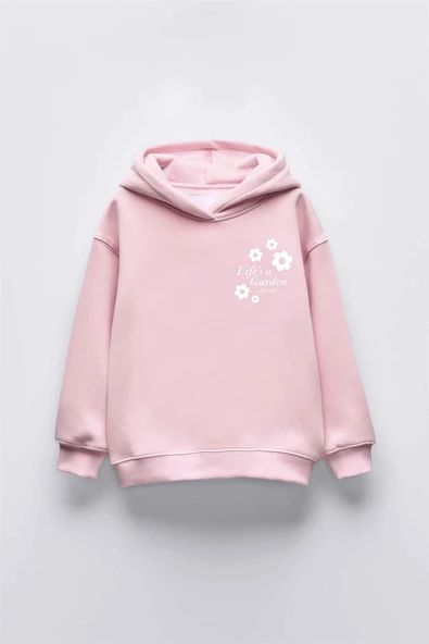 KIZ ÇOCUK LİFES GARDEN BASKILI KAPÜŞONLU MANŞETLİ SWEATSHİRT - Resim 3