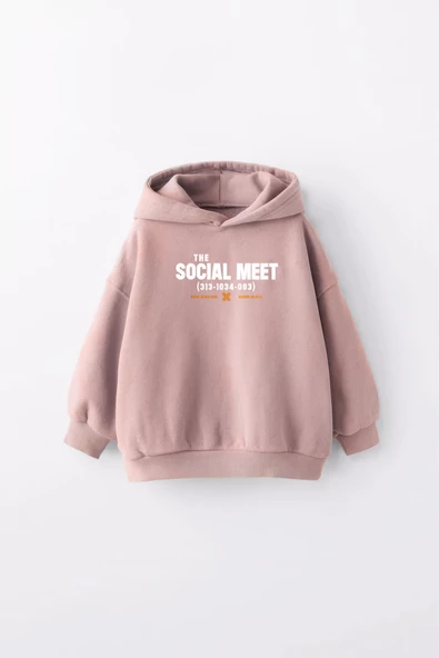 KIZ ÇOCUK SOCIAL MEET BASKILI KAPÜŞONLU MANŞETLİ SWEATSHİRT - 5