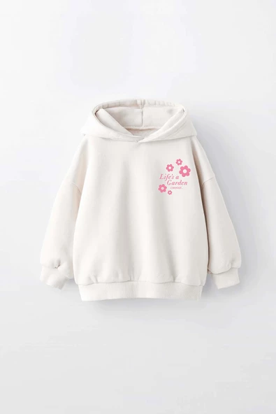 KIZ ÇOCUK LİFES GARDEN BASKILI KAPÜŞONLU MANŞETLİ SWEATSHİRT ürün görseli
