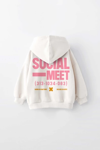 KIZ ÇOCUK SOCIAL MEET BASKILI KAPÜŞONLU MANŞETLİ SWEATSHİRT - 2