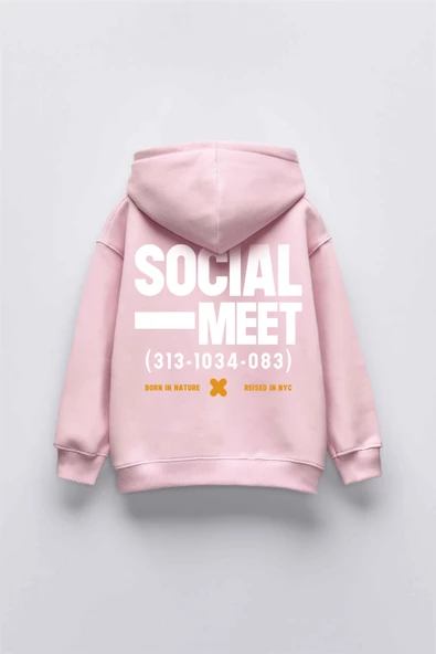 KIZ ÇOCUK SOCIAL MEET BASKILI KAPÜŞONLU MANŞETLİ SWEATSHİRT - 4