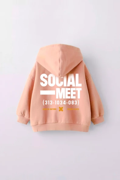 KIZ ÇOCUK SOCIAL MEET BASKILI KAPÜŞONLU MANŞETLİ SWEATSHİRT - 8
