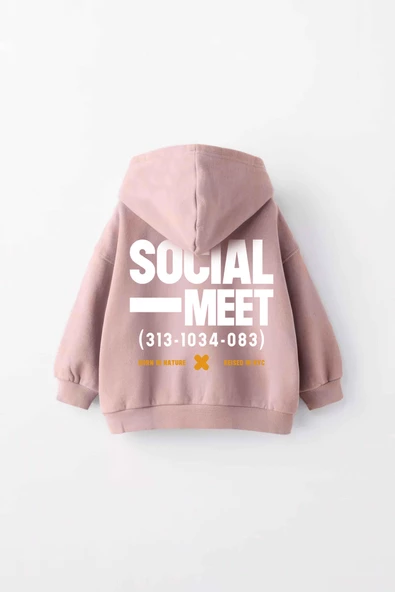 KIZ ÇOCUK SOCIAL MEET BASKILI KAPÜŞONLU MANŞETLİ SWEATSHİRT - 6