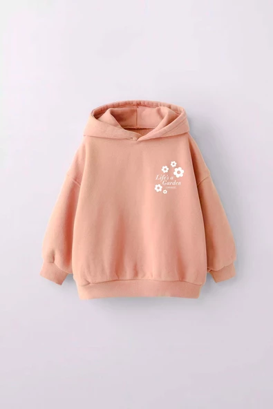 KIZ ÇOCUK LİFES GARDEN BASKILI KAPÜŞONLU MANŞETLİ SWEATSHİRT - Resim 7