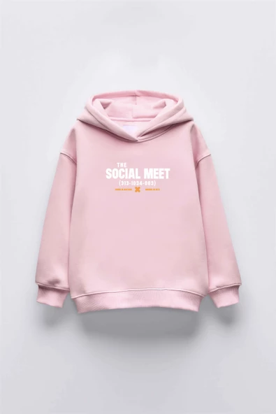 KIZ ÇOCUK SOCIAL MEET BASKILI KAPÜŞONLU MANŞETLİ SWEATSHİRT - 3
