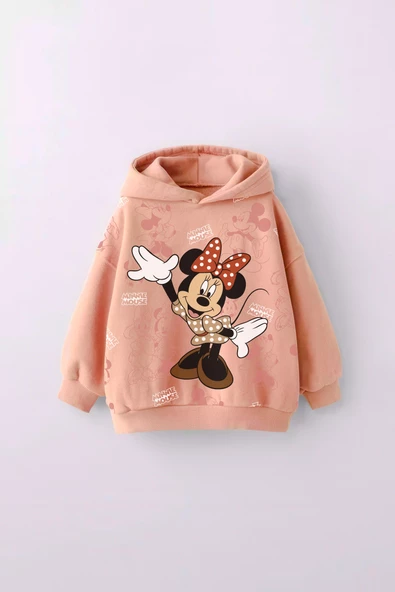 KIZ ÇOCUK MİNNİE BASKILI KAPÜŞONLU MANŞETLİ SWEATSHİRT - 7