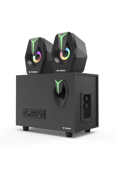 Torima D37 Siyah Bluetooth Hoparlör 2in1 Subwoofer RGB Işıklı Bilgisayar Hoparlörü Speaker - 2