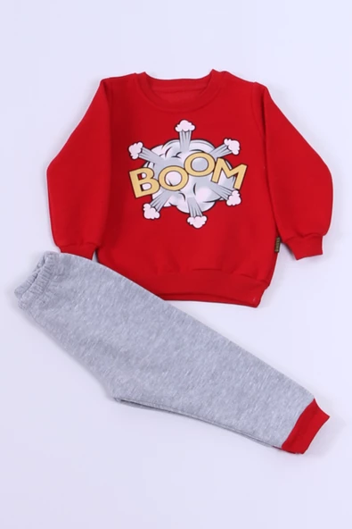 ERKEK BEBEK 3 İPLİK EŞOFMAN TAKIMI BOOM BASKILI A33 - Resim 2