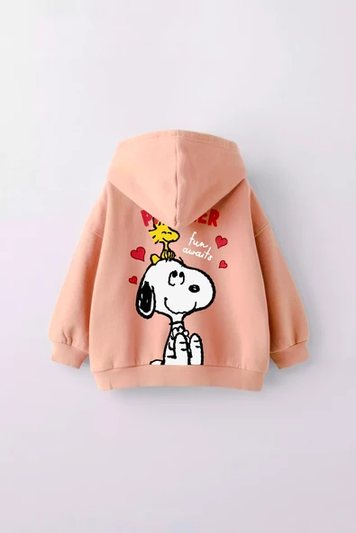 KIZ ÇOCUK SNOOPY BASKILI KAPÜŞONLU MANŞETLİ SWEATSHİRT - 8