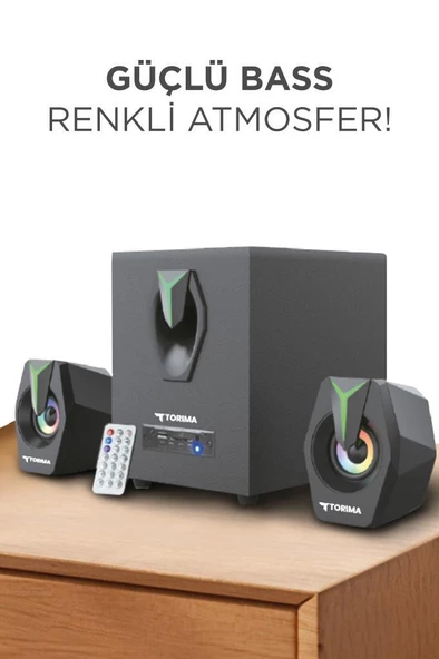 Torima D38 Siyah Bluetooth Hoparlör 2in1 Subwoofer RGB Işıklı Bilgisayar Hoparlörü Speaker - 4