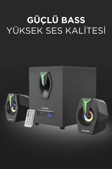 Torima D38 Siyah Bluetooth Hoparlör 2in1 Subwoofer RGB Işıklı Bilgisayar Hoparlörü Speaker - 2