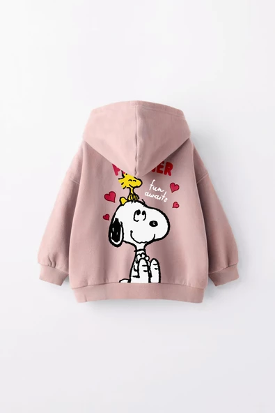 KIZ ÇOCUK SNOOPY BASKILI KAPÜŞONLU MANŞETLİ SWEATSHİRT - 6