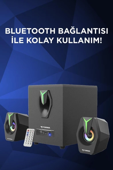 Torima D38 Siyah Bluetooth Hoparlör 2in1 Subwoofer RGB Işıklı Bilgisayar Hoparlörü Speaker - 5