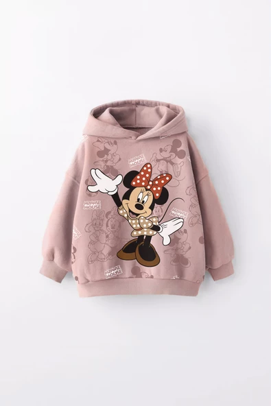 KIZ ÇOCUK MİNNİE BASKILI KAPÜŞONLU MANŞETLİ SWEATSHİRT - 5