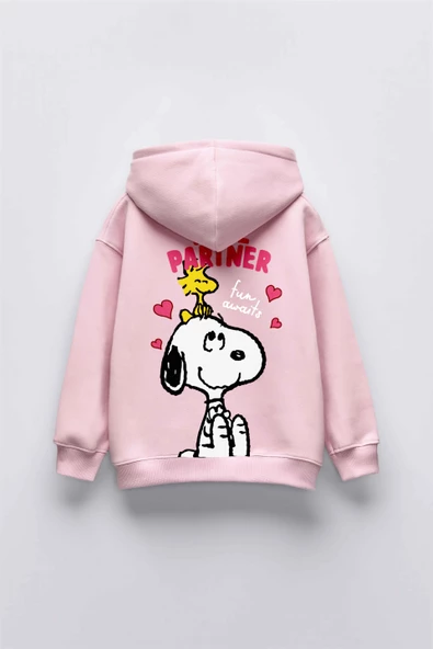 KIZ ÇOCUK SNOOPY BASKILI KAPÜŞONLU MANŞETLİ SWEATSHİRT - 4