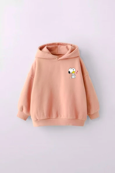 KIZ ÇOCUK SNOOPY BASKILI KAPÜŞONLU MANŞETLİ SWEATSHİRT - 7
