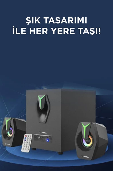 Torima D38 Siyah Bluetooth Hoparlör 2in1 Subwoofer RGB Işıklı Bilgisayar Hoparlörü Speaker - 3