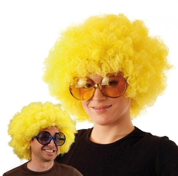 Sarı Renk Kıvırcık Afro Bonus Peruk - 3