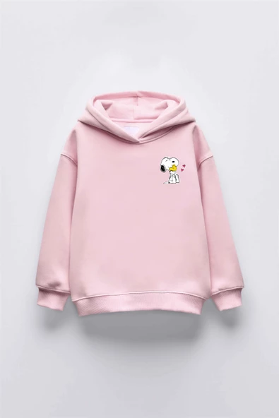 KIZ ÇOCUK SNOOPY BASKILI KAPÜŞONLU MANŞETLİ SWEATSHİRT - 3