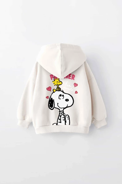 KIZ ÇOCUK SNOOPY BASKILI KAPÜŞONLU MANŞETLİ SWEATSHİRT - 2