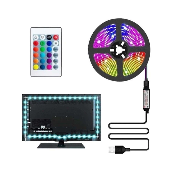 Sese Duyarlı Bluetooth 10 Metre Tv Arkası USB Girişli Rgb Şerit LED Kumanda ile Kontrol Led - 1