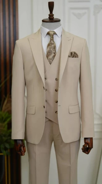 LONATOLİA Erkek Takım Elbise İtalyan Stil Slim Fit Ceket Yelek Pantolon Kırlangıç Yaka ürün görseli