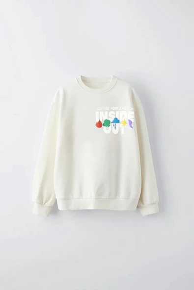 KIZ ÇOCUK TERS YÜZ MODELLİ BİSİKLET YAKA PAMUK SWEAT - Resim 3