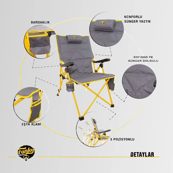 FUNKY CHAIRS Comfort 3 Kademeli Katlanabilir Kamp Sandalyesi - 2