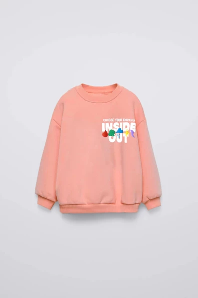 KIZ ÇOCUK TERS YÜZ MODELLİ BİSİKLET YAKA PAMUK SWEAT - Resim 6