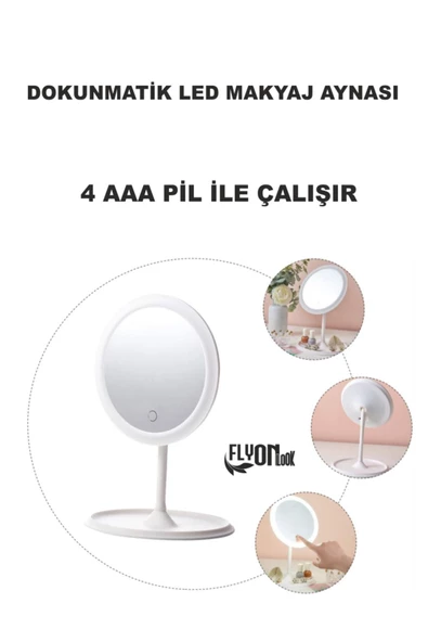 Dokunmatik Led Masaüstü  Makyaj ve Tıraş Aynası 360 derece Dönebilen Yuvarlak Işıklı Taşınablr  Ayna - 4