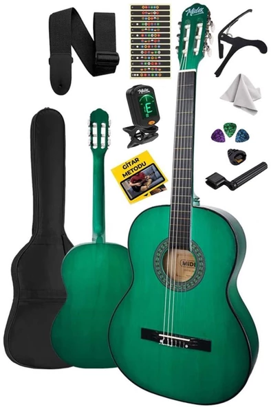 Midex CG-36GR-PAK Kaliteli 36 İnç 3/4 Junior Çocuk Gitar Seti 8-12 Yaş Arası (Tuner Çanta Capo Askı Nota Sticker Pena Metod)