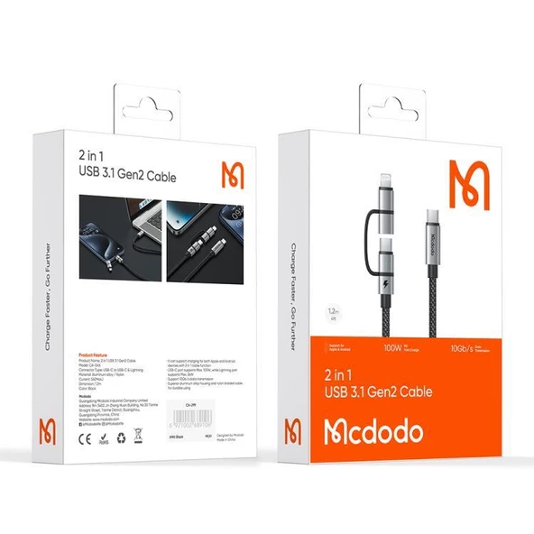 Mcdodo CA-0450 2in1 36W Typec iPhone Şarj Kablosu 1.2m - Siyah - Resim 3
