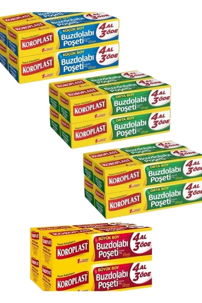 KADIKÖYAVM Koroplast Buzdolabı Poşeti 4 Paket Büyük Boy 8 Paket Orta Boy 4 Paket Küçük Boy - 4