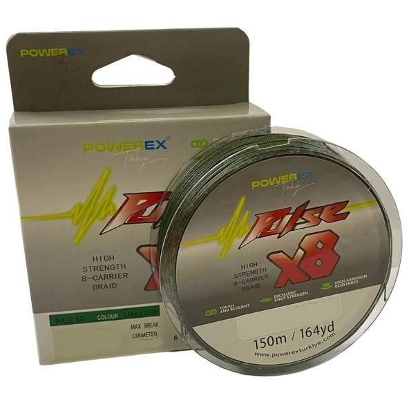 Powerex Pulse 8 Kat Örgü 150 m. Dark Green 0.30 mm 20.4 kg Çekerli  İp Misina - 8x 150 Metre İp Misina Turna Misinesi - 2
