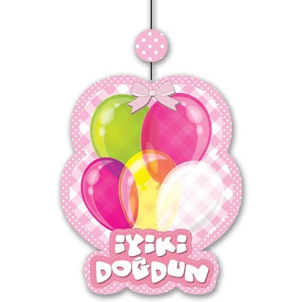 İyiki Doğdun Yazılı Asmalı İp Süs Pembe Renk 3 lü Set 12x45 cm - 2