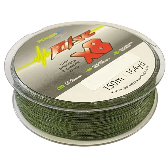 Powerex Pulse 8 Kat Örgü 150 m. Dark Green 0.30 mm 20.4 kg Çekerli  İp Misina - 8x 150 Metre İp Misina Turna Misinesi - 3
