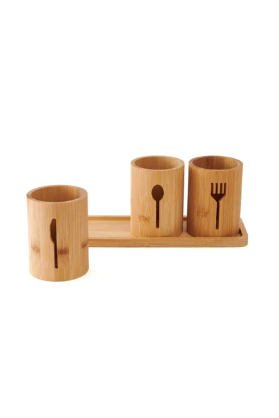klasik yaşam Bambu Altlıklı 3Lü Kaşık/Çatal/Bıçak Düzenleyici - 4