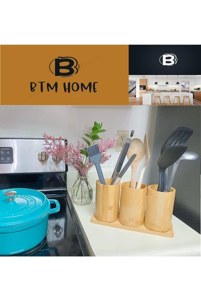 btmhome Bambu 3'lü Çatal, Bıçak, Kaşıklık, Standlı - Resim 2